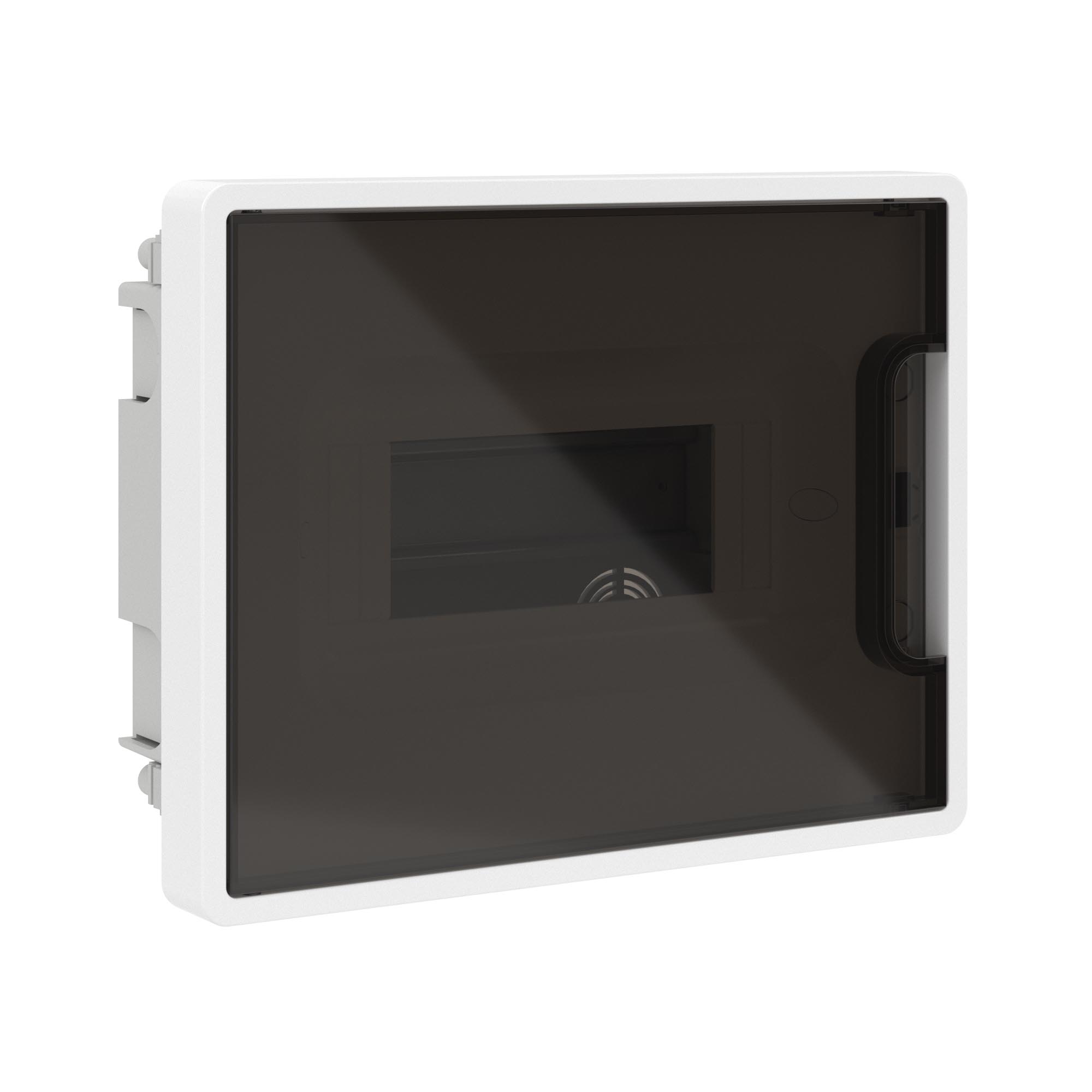 Е10. Щиток F08B3WD 8 мод встраиваемый для полых стен Фрейм (FRAME), белый, с тонированной (ДКС) Е10. Щиток F08B3WD 8 мод встраиваемый для полых стен Фрейм (FRAME), белый, с тонированной (ДКС)