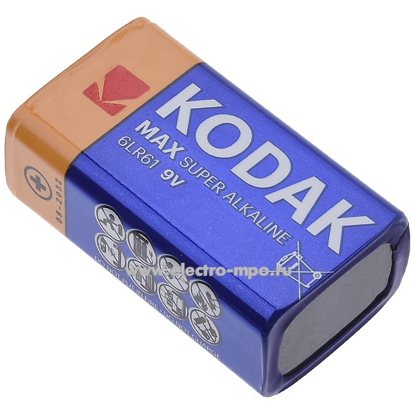 С5235. Элемент питания 6LR61-1BL (Крона) MAX SUPER Alkaline 9В алкалиновый (Kodak)