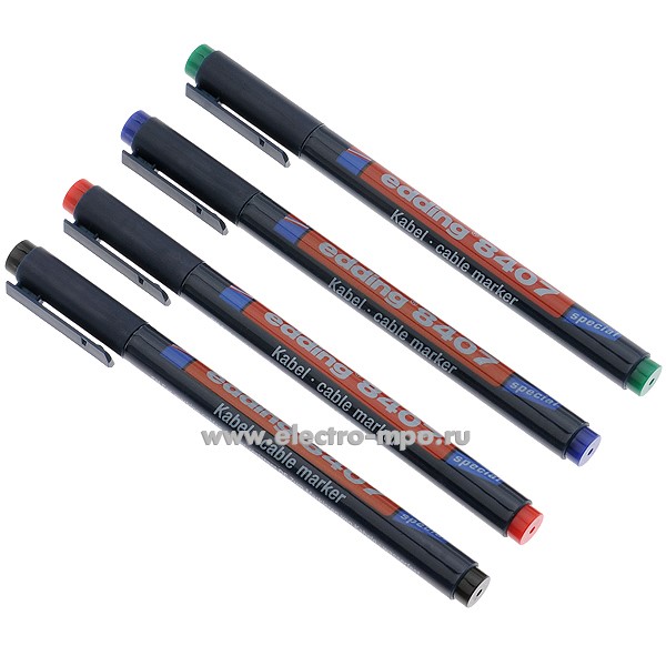 М5617. Набор маркеров для кабеля Е-8407 несмываемые 4шт. (красный, черный, синий, зеленый) 0,3мм (Edding)
